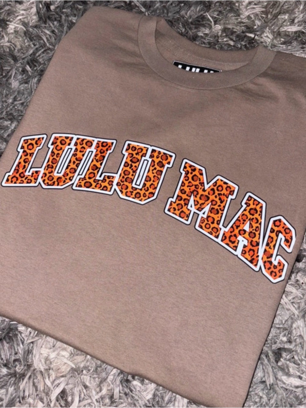 Women’s Graphic Tee with Leopard Print Lettering - Taupe